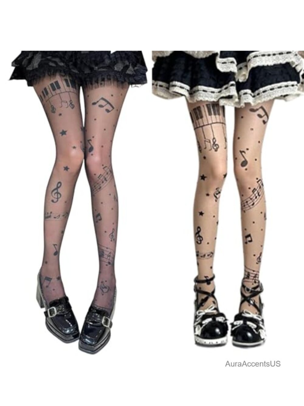 Women's Whimsical Music Note Tights Funky Patterned Stockings Emo Scene Alt Y2K